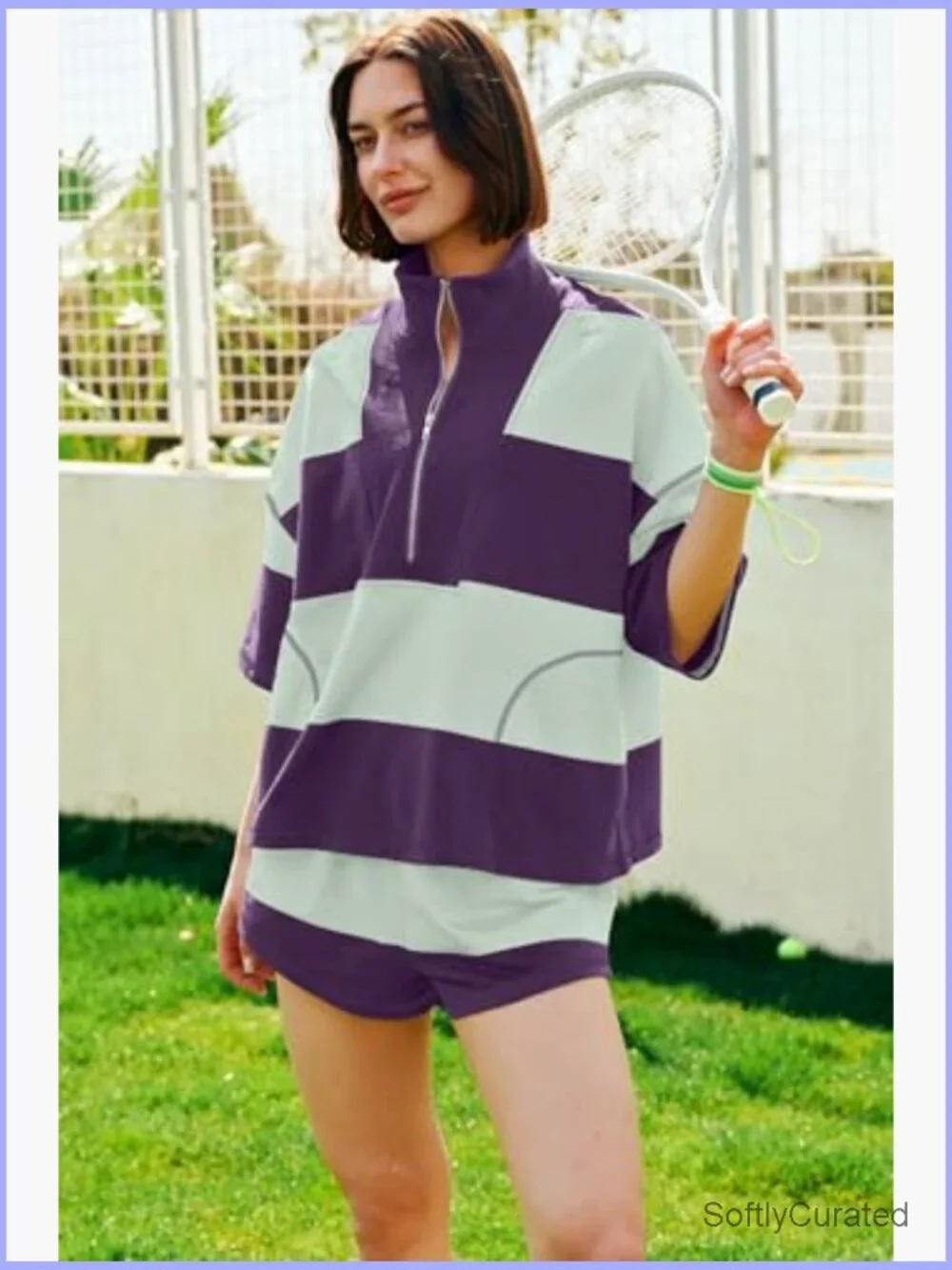 Striped 2 Piece Short Set with Pockets Workout Lounge Matching Outfit